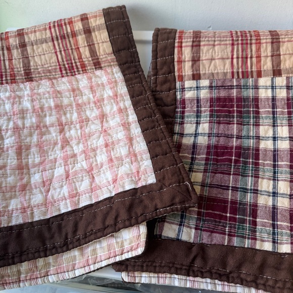 Patchwork Plaid Quilted Pillow Shams 2pc Brown Trim Rustic Cabin Farmhouse plaid - Picture 2 of 14